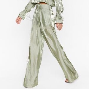 Nasty Gal Satin Shimmer High Waisted Wide Leg Trousers